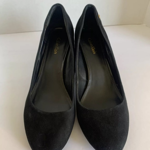 Calvin Klein Black Suede  Pumps Block Heels KASEY - Picture 4 of 9
